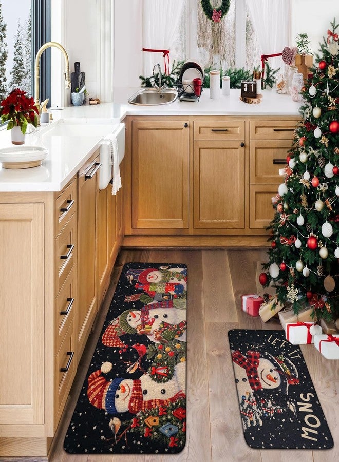 sdhinlwo Let It Snow Snowman Snowflake Winter Christmas Decorative Kitchen Mats Set of 2, Home Party Low-Profile Kitchen Rugs,Christmas Kitchen Mats for Floor 2 Pieces 17x30+17x47 Inch - Image 2